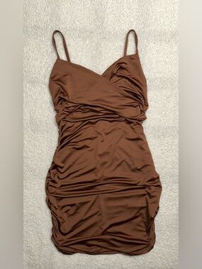 SHEIN Brown Ruched Mini Slip Dress